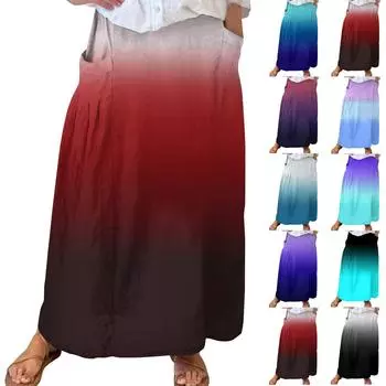 Женская повседневная свободная юбка-макси в стиле бохо с эластичной резинкой на талии, пляжная, струящаяся, с карманом L чёрный