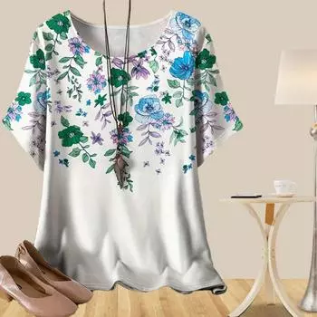 Женская повседневная свободная весенняя рубашка с коротким рукавом, топы с принтом в виде красивых бабочек и цветов XS белый