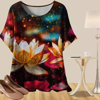 Женская повседневная свободная весенняя рубашка с коротким рукавом, подарок от природы, топы с принтом XS синий