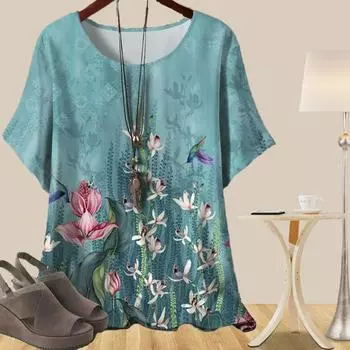 Женская повседневная свободная весенняя рубашка, женские элегантные топы с коротким рукавом и принтом в виде цветка и сердца XS синий