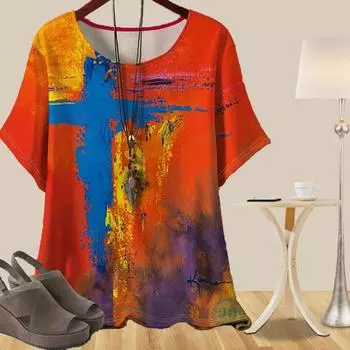 Женская повседневная свободная весенняя рубашка, женские топы с коротким рукавом и принтом граффити-розы XS синий