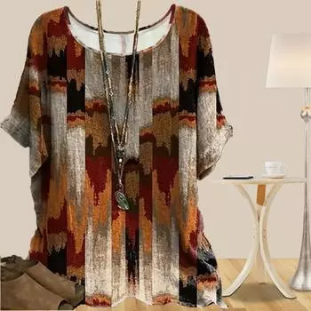 Женская повседневная свободная весенняя рубашка, женские топы с коротким рукавом и принтом в виде перьев в стиле ретро XS красный