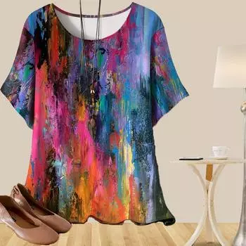 Женская повседневная свободная весенняя рубашка, женские топы с коротким рукавом и принтом в виде цветка сливы и граффити XS синий