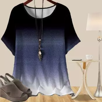 Женская повседневная свободная весенняя рубашка, женские топы с коротким рукавом и градиентным цветовым блоком с принтом XS синий