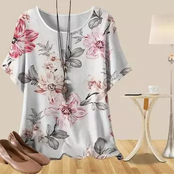 Женская повседневная свободная весенняя рубашка, женские топы с коротким рукавом и принтом в виде цветка и хризантемы XS розовый