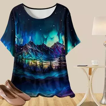 Женская повседневная свободная весенняя рубашка, женские топы с коротким рукавом и принтом великолепных лесных деревьев XS синий