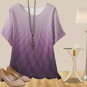 Женская повседневная свободная весенняя рубашка, женские топы с коротким рукавом и красивым геометрическим узором XS фиолетовый