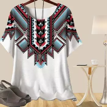 Женская повседневная свободная весенняя рубашка, женские топы с коротким рукавом и принтом в стиле ретро XS синий