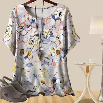 Женская повседневная свободная весенняя рубашка, женские топы с коротким рукавом и принтом в виде чернильных цветов и рождественской елки XS синий