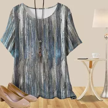 Женская повседневная свободная весенняя рубашка, женские топы с коротким рукавом и принтом в виде метеоритной розы XS синий