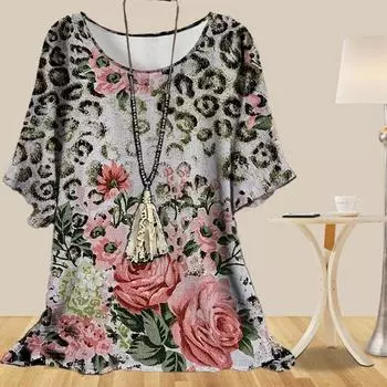 Женская повседневная свободная весенняя рубашка, женские топы с коротким рукавом и принтом в виде цветов XS розовый