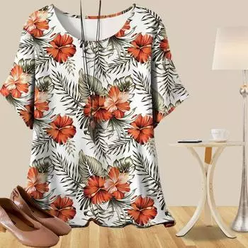 Женская повседневная свободная весенняя рубашка, женские топы с коротким рукавом и принтом в виде банановых листьев и цветов XS жёлтый