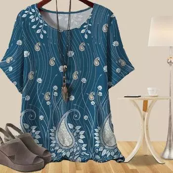 Женская повседневная свободная весенняя рубашка, женские топы с коротким рукавом и принтом в виде рисованных кешью-орехов XS синий