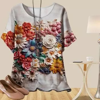 Женская повседневная свободная весенняя рубашка, женские топы с коротким рукавом и принтом цветов и бабочек XS розовый