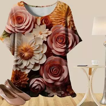 Женская повседневная свободная весенняя рубашка, женские топы с коротким рукавом и цветочным принтом XS синий