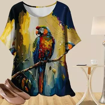 Женская повседневная свободная весенняя рубашка, женские топы с коротким рукавом и принтом лесных животных XS жёлтый