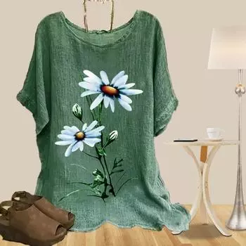 Женская повседневная свободная весенняя рубашка, женские топы с коротким рукавом, цветная картина маслом с принтом маргариток XS красный