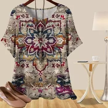 Женская повседневная свободная весенняя рубашка, женские топы с коротким рукавом и принтом в стиле ретро из кешью XS розовый