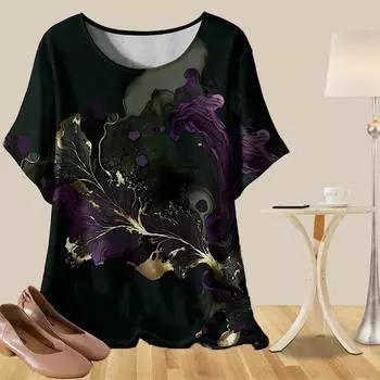 Женская повседневная свободная весенняя рубашка, женские топы с коротким рукавом и цветочным принтом в виде волн XS синий