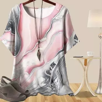 Женская повседневная свободная весенняя рубашка, женские топы с коротким рукавом и принтом в виде речных листьев XS розовый