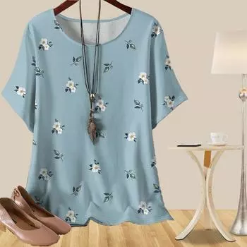 Женская повседневная свободная весенняя рубашка, женские топы с коротким рукавом и изысканным цветочным принтом XS синий