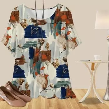 Женская повседневная свободная весенняя рубашка, женские топы с коротким рукавом и узорами в виде веток деревьев в стиле граффити XS синий
