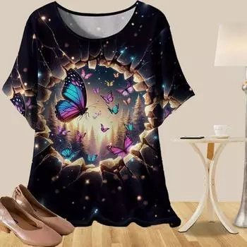 Женская повседневная свободная весенняя рубашка, женские топы с коротким рукавом, танцующие бабочки, розы, узоры, напечатанные XS розовый