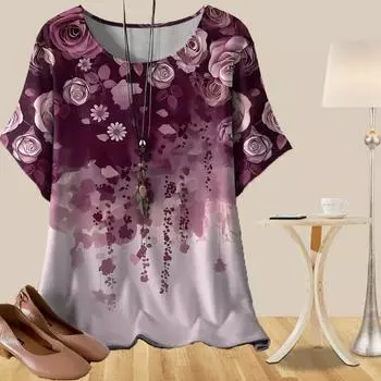 Женская повседневная свободная весенняя рубашка, женские топы с коротким рукавом и цветочным принтом XS розовый