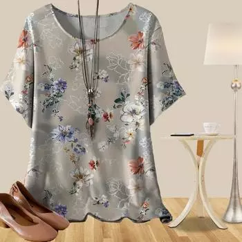 Женская повседневная свободная весенняя рубашка, женские топы с коротким рукавом и цветочным принтом XS синий