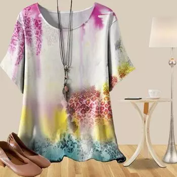 Женская повседневная свободная весенняя рубашка, женские топы с коротким рукавом и принтом в виде джунглей и граффити с цветами XS синий