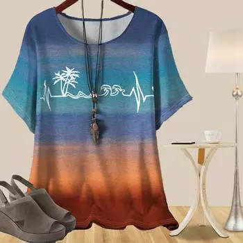 Женская повседневная свободная весенняя рубашка, женские топы с коротким рукавом и принтом в виде кокосовой пальмы XS синий