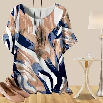 Женская повседневная свободная весенняя рубашка, женские топы с коротким рукавом и принтом божьей коровки в семи точках XS синий