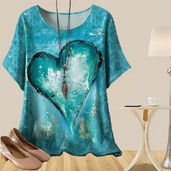 Женская повседневная свободная весенняя рубашка, женские топы с коротким рукавом и леопардовым принтом в виде капель воды и сердечек XS синий
