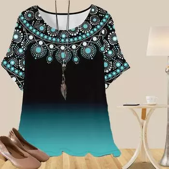 Женская повседневная свободная весенняя рубашка, женские топы с коротким рукавом и 3D-принтом в стиле ретро XS синий