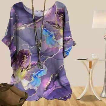 Женская повседневная свободная весенняя рубашка, женские топы с коротким рукавом и принтом в виде мрамора XS синий