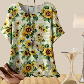 Женская повседневная свободная весенняя рубашка, женские топы с коротким рукавом и цветочным принтом XS синий