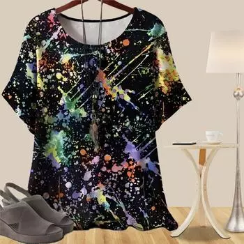 Женская повседневная свободная весенняя рубашка, женские топы с коротким рукавом и персонализированными узорами в виде граффити XS чёрный