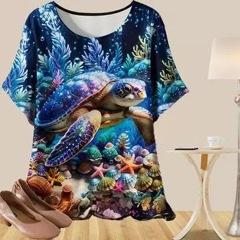 Женская повседневная свободная весенняя рубашка, женские топы с коротким рукавом и принтом морских животных XS синий