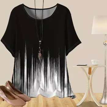 Женская повседневная свободная весенняя рубашка, женские топы с коротким рукавом и нерегулярными градиентными линиями XS синий