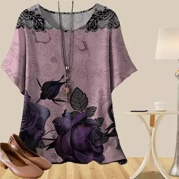 Женская повседневная свободная весенняя рубашка, женские топы с коротким рукавом и принтом цветов и бабочек XS синий