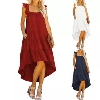 Женская повседневная темпераментная модная майка сплошного цвета элегантное платье XXL чёрный