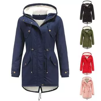 Женская повседневная теплая куртка с капюшоном, тонкая зимняя бархатная хлопковая куртка M армия зеленый