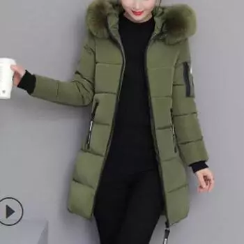 Женская повседневная теплая универсальная куртка из утолщенного хлопка с большим воротником L армия зеленый