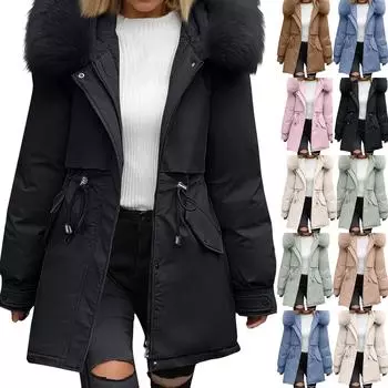 Женская повседневная теплая универсальная куртка из утолщенного хлопка с большим воротником L хаки