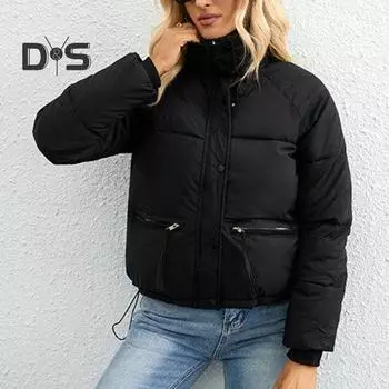 Женская повседневная толстая верхняя одежда на молнии, пальто с лацканами и воротником, мягкая удобная полиэфирная ткань, классические осенне-зимние куртки 2XL чёрный