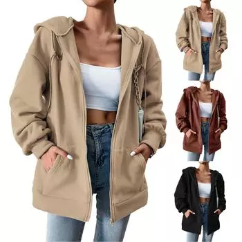 Женская повседневная толстовка однотонная с карманами толстовка с капюшоном куртка