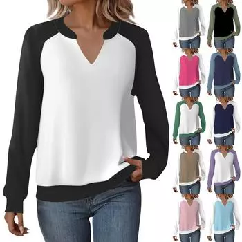 Женская повседневная толстовка с длинным рукавом и V-образным вырезом, однотонный свободный пуловер с принтом L хаки