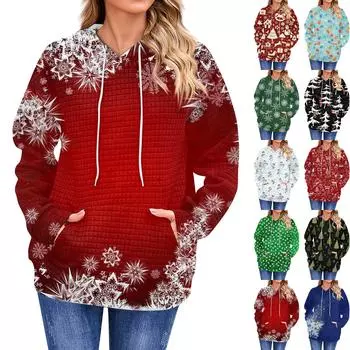 Женская повседневная толстовка с длинным рукавом и принтом «Снег», свободный пуловер с капюшоном XXXL белый