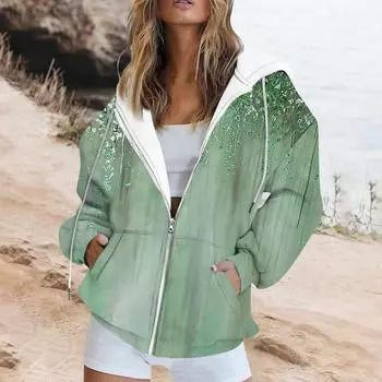 Женская повседневная толстовка с длинным рукавом и принтом Хэллоуина, куртка с карманом и застежкой-молнией, пальто с капюшоном L