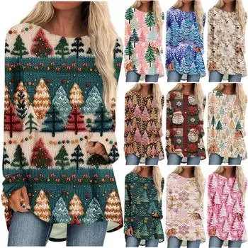 Женская повседневная толстовка с длинными рукавами и круглым вырезом для отпуска, Рождества, милые свободные топы с 3D цифровой печатью XXXL светло-серый